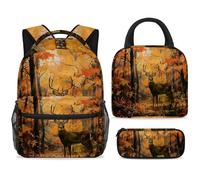 ewndhtse Set di zaino per la scuola con borsa per il pranzo e astuccio, set da 3 pezzi, zaino da viaggio, zaino casual per adolescenti, ragazze, ragazzi, primaria, junior, media, renna sulla foresta