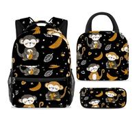 ewndhtse Set di zaino per la scuola con borsa per il pranzo e astuccio, set da 3 pezzi, zaino da viaggio, zaino casual per adolescenti, ragazze, ragazzi, primaria, junior, media, scimmia e banana