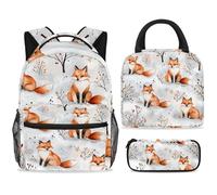 ewndhtse Set di zaino per la scuola con borsa per il pranzo e astuccio, set da 3 pezzi, zaino da viaggio, zaino casual per adolescenti, ragazze, ragazzi, primarie, junior medie, piccole volpi