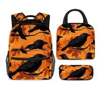 ewndhtse Set di zaino per la scuola con borsa per il pranzo e astuccio, set da 3 pezzi, zaino da viaggio, zaino casual per adolescenti, ragazze, ragazzi, primaria, junior, medio, corvo sul ramo
