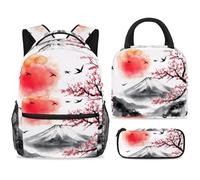 ewndhtse Set di zaino per la scuola con borsa per il pranzo e astuccio, set da 3 pezzi, zaino da viaggio, zaino casual per adolescenti, ragazze, ragazzi, primaria, junior, medio, acquerello, tramonto