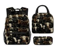 ewndhtse Set di zaino per la scuola con borsa per il pranzo e astuccio, set da 3 pezzi, zaino da viaggio, zaino casual per adolescenti, ragazze, ragazzi, primaria, junior, media, mucche, animali senza