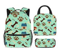 ewndhtse Set di zaino per la scuola con borsa per il pranzo e astuccio, set da 3 pezzi, zaino da viaggio, zaino casual per adolescenti, ragazze, ragazzi, primaria, junior, media, casa del cane con