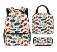 ewndhtse Set di zaino per la scuola con borsa per il pranzo e astuccio, set da 3 pezzi, zaino da viaggio, zaino casual per adolescenti, ragazze, ragazzi, primaria, junior, medio, blu, rosso, rugby