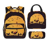 ewndhtse Set di zaino per la scuola con borsa per il pranzo e astuccio, set da 3 pezzi, zaino da viaggio, zaino casual per adolescenti, ragazze, ragazzi, primaria, junior, medio, tramonto fattoria