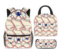 ewndhtse Set di zaino per la scuola con borsa per il pranzo e astuccio, set da 3 pezzi, zaino da viaggio, zaino casual per adolescenti, ragazze, ragazzi, primaria, junior, medio, motivo baseball senza