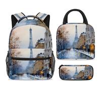 ewndhtse Set di zaino per la scuola con borsa per il pranzo e astuccio, set da 3 pezzi, zaino da viaggio, zaino casual per adolescenti, ragazze, ragazzi, primaria, junior, media, inverno, nevicata