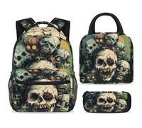 ewndhtse Set di zaino per la scuola con borsa per il pranzo e astuccio, set da 3 pezzi, zaino da viaggio, zaino casual per adolescenti, ragazze, ragazzi, primaria, junior, medio, zombi spaventosi