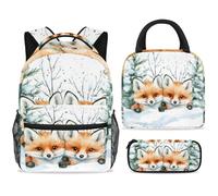 ewndhtse Set di zaino per la scuola con borsa per il pranzo e astuccio, set da 3 pezzi, zaino da viaggio, zaino casual per adolescenti, ragazze, ragazzi, primarie, junior medie, graziose volpi