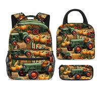 ewndhtse Set di zaino per la scuola con borsa per il pranzo e astuccio, set da 3 pezzi, zaino da viaggio, zaino casual per adolescenti, ragazze, ragazzi, primaria, junior, medio, fattoria, zucca