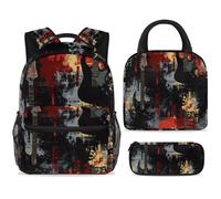 ewndhtse Set di zaino per la scuola con borsa per il pranzo e astuccio, set da 3 pezzi, zaino da viaggio, zaino casual per adolescenti, ragazze, ragazzi, primaria, junior, medio, chitarra sul grunge