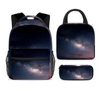 ewndhtse Set di zaino per la scuola con borsa per il pranzo e astuccio, set da 3 pezzi, zaino da viaggio, zaino casual per adolescenti, ragazze, ragazzi, primaria, junior, medio, galassia cielo
