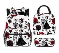 ewndhtse Set di zaino per la scuola con borsa per il pranzo e astuccio, set da 3 pezzi, zaino da viaggio, zaino casual per adolescenti, ragazze, ragazzi, primaria, junior, media, per amanti degli