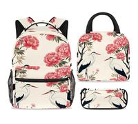 ewndhtse Set di zaino per la scuola con borsa per il pranzo e astuccio, set da 3 pezzi, zaino da viaggio, zaino casual per adolescenti, ragazze, ragazzi, primaria, junior, medio, aironi sotto fiore