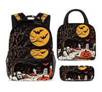 ewndhtse Set di zaino per la scuola con borsa per il pranzo e astuccio, set da 3 pezzi, zaino da viaggio, zaino casual per adolescenti, ragazze, ragazzi, primaria, junior, media, luna piena, cimitero