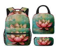 ewndhtse Set di zaino per la scuola con borsa per il pranzo e astuccio, set da 3 pezzi, zaino da viaggio, zaino casual per adolescenti, ragazze, ragazzi, primaria, junior, medio, dipinto con fiori di