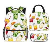 ewndhtse Set di zaino per la scuola con borsa per il pranzo e astuccio, set da 3 pezzi, zaino da viaggio, zaino casual per adolescenti, ragazze, ragazzi, primaria, junior, mezza estate, bevande