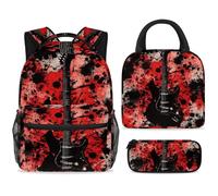 ewndhtse Set di zaino per la scuola con borsa per il pranzo e astuccio, set da 3 pezzi, zaino da viaggio, zaino casual per adolescenti, ragazze, ragazzi, primaria, junior, medio, chitarra su grunge