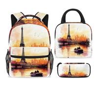 ewndhtse Set di zaino per la scuola con borsa per il pranzo e astuccio, set da 3 pezzi, zaino da viaggio, zaino casual per adolescenti, ragazze, ragazzi, primaria, media, giovani amanti sulla Torre di