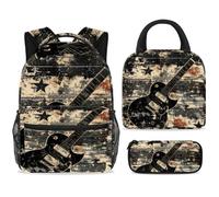 ewndhtse Set di zaino per la scuola con borsa per il pranzo e astuccio, set da 3 pezzi, zaino da viaggio, zaino casual per adolescenti, ragazze, ragazzi, primaria, junior, media, grunge, chitarra nera