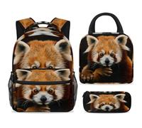 ewndhtse Set di zaino per la scuola con borsa per il pranzo e astuccio, set da 3 pezzi, zaino da viaggio, zaino casual per adolescenti, ragazze, ragazzi, primaria, junior, medio, con panda rosso