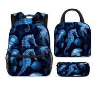 ewndhtse Set di zaino per la scuola con borsa per il pranzo e astuccio, set da 3 pezzi, zaino da viaggio, zaino casual per adolescenti, ragazze, ragazzi, primaria, junior, medio, blu con meduse