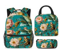 ewndhtse Set di zaino per la scuola con borsa per il pranzo e astuccio, set da 3 pezzi, zaino da viaggio, zaino casual per adolescenti, ragazze, ragazzi, primaria, junior, medio, fiori, scimmia