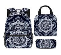 ewndhtse Set di zaino per la scuola con borsa per il pranzo e astuccio, set da 3 pezzi, zaino da viaggio, zaino casual per adolescenti, ragazze, ragazzi, primaria, junior, medio, ipple, mandala