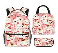 ewndhtse Set di zaino per la scuola con borsa per il pranzo e astuccio, set da 3 pezzi, zaino da viaggio, zaino casual per adolescenti, ragazze, ragazzi, primaria, junior, medio, senza cuciture, gatti