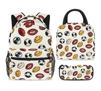 ewndhtse Set di zaino per la scuola con borsa per il pranzo e astuccio, set da 3 pezzi, zaino da viaggio, zaino casual per adolescenti, ragazze, ragazzi, primaria, junior, media, calcio, rugby