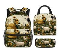 ewndhtse Set di zaino per la scuola con borsa per il pranzo e astuccio, set da 3 pezzi, zaino da viaggio, zaino casual per adolescenti, ragazze, ragazzi, primaria, media, animali della fattoria