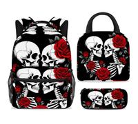 ewndhtse Set di zaino per la scuola con borsa per il pranzo e astuccio, set da 3 pezzi, zaino da viaggio, zaino casual per adolescenti, ragazze, ragazzi, primaria, junior, media, amanti degli