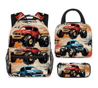 ewndhtse Set di zaino per la scuola con borsa per il pranzo e astuccio, set da 3 pezzi, zaino da viaggio, zaino casual per adolescenti, ragazze, ragazzi, primaria, junior, medio, rosso, blu, Monster