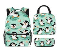 ewndhtse Set di zaino per la scuola con borsa per il pranzo e astuccio, set da 3 pezzi, zaino da viaggio, zaino casual per adolescenti, ragazze, ragazzi, primaria, junior, media, pinguini, conchiglie