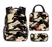 ewndhtse Set di zaino per la scuola con borsa per il pranzo e astuccio, set da 3 pezzi, zaino da viaggio, zaino casual per adolescenti, ragazze, ragazzi, primaria, junior, medio, gru nuvole di buon