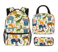 ewndhtse Set di zaino per la scuola con borsa per il pranzo e astuccio, set da 3 pezzi, zaino da viaggio, zaino casual per adolescenti, ragazze, ragazzi, primaria, junior, media, motivo: animali dello