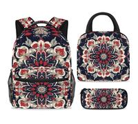 ewndhtse Set di zaino per la scuola con borsa per il pranzo e astuccio, set da 3 pezzi, zaino da viaggio, zaino casual per adolescenti, ragazze, ragazzi, primaria, junior, medio, mandala psichedelico