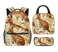ewndhtse Set di zaino per la scuola con borsa per il pranzo e astuccio, set da 3 pezzi, zaino da viaggio, zaino casual per adolescenti, ragazze, ragazzi, primaria, junior, medio, motivo: canguro