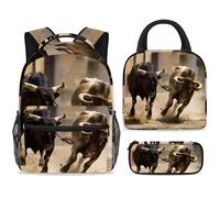 ewndhtse Set di zaino per la scuola con borsa per il pranzo e astuccio, set da 3 pezzi, zaino da viaggio, zaino casual per adolescenti, ragazze, ragazzi, primaria, junior, media, due tori da corsa