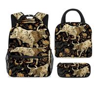 ewndhtse Set di zaino per la scuola con borsa per il pranzo e astuccio, set da 3 pezzi, zaino da viaggio, zaino casual per adolescenti, ragazze, ragazzi, primaria, junior, media, tori, fiori barocchi