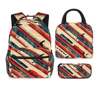 ewndhtse Set di zaino per la scuola con borsa per il pranzo e astuccio, set da 3 pezzi, zaino da viaggio, zaino casual per adolescenti, ragazze, ragazzi, primaria, junior, media, fila di treni