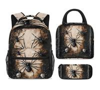 ewndhtse Set di zaino per la scuola con borsa per il pranzo e astuccio, set da 3 pezzi, zaino da viaggio, zaino casual per adolescenti, ragazze, ragazzi, primaria, junior, medio, ragno nero e