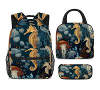 ewndhtse Set di zaino per la scuola con borsa per il pranzo e astuccio, set da 3 pezzi, zaino da viaggio, zaino casual per adolescenti, ragazze, ragazzi, primaria, junior medio, graziose meduse