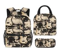 ewndhtse Set di zaino per la scuola con borsa per il pranzo e astuccio, set da 3 pezzi, zaino da viaggio, zaino casual per adolescenti, ragazze, ragazzi, primaria, junior, media, chitarra musicale