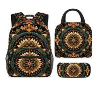 ewndhtse Set di zaino per la scuola con borsa per il pranzo e astuccio, set da 3 pezzi, zaino da viaggio, zaino casual per adolescenti, ragazze, ragazzi, primaria, junior, media, vintage, mandala