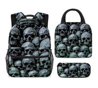 ewndhtse Set di zaino per la scuola con borsa per il pranzo e astuccio, set da 3 pezzi, zaino da viaggio, zaino casual per adolescenti, ragazze, ragazzi, primaria, junior, medio, grungy, gotico