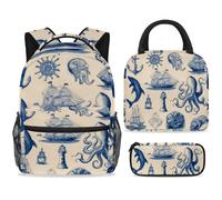 ewndhtse Set di zaino per la scuola con borsa per il pranzo e astuccio, set da 3 pezzi, zaino da viaggio, zaino casual per adolescenti, ragazze, ragazzi, primaria, junior, medio, ancora, barca a vela