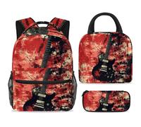 ewndhtse Set di zaino per la scuola con borsa per il pranzo e astuccio, set da 3 pezzi, zaino da viaggio, zaino casual per adolescenti, ragazze, ragazzi, primaria, junior, media, chitarra