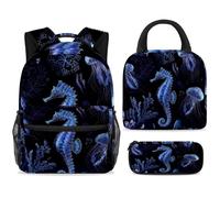 ewndhtse Set di zaino per la scuola con borsa per il pranzo e astuccio, set da 3 pezzi, zaino da viaggio, zaino casual per adolescenti, ragazze, ragazzi, primaria, junior, medio, blu scuro, meduse