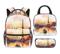 ewndhtse Set di zaino per la scuola con borsa per il pranzo e astuccio, set da 3 pezzi, zaino da viaggio, zaino casual per adolescenti, ragazze, ragazzi, primaria, media, giovani sulla Senna